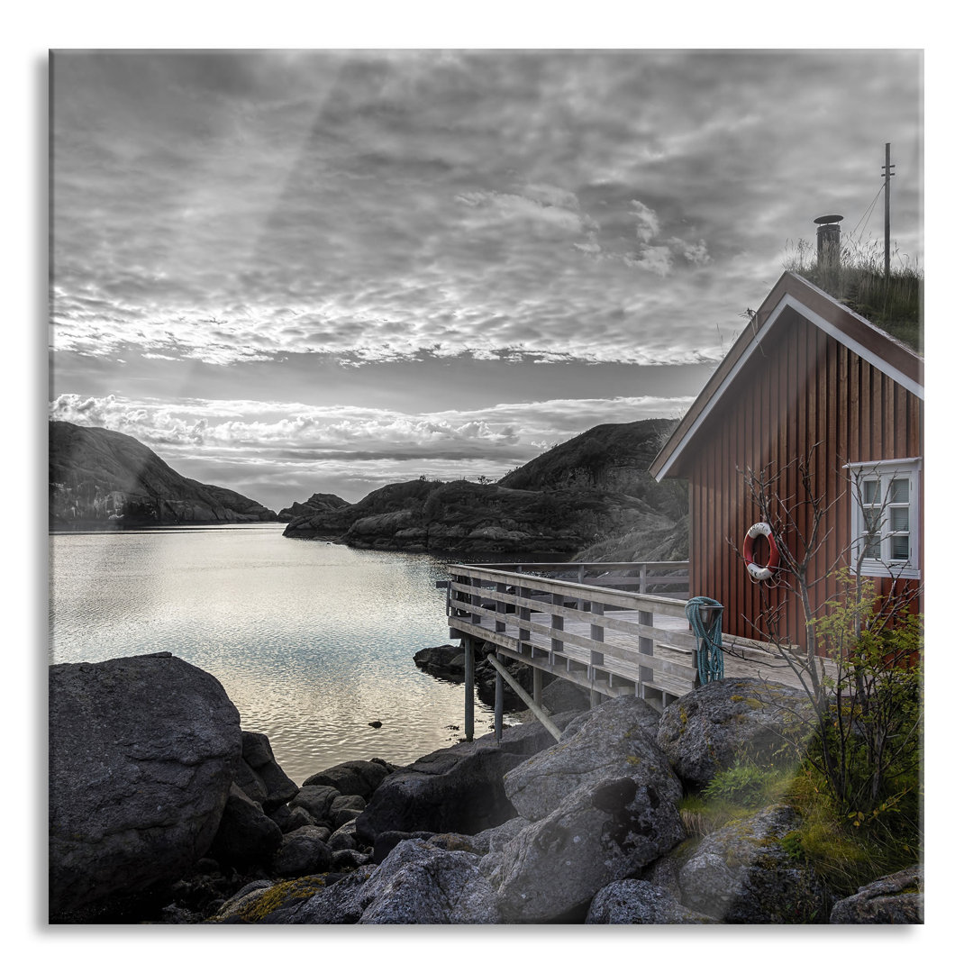 Glasbild Sonnenaufgang an einem norwegischen Fjord