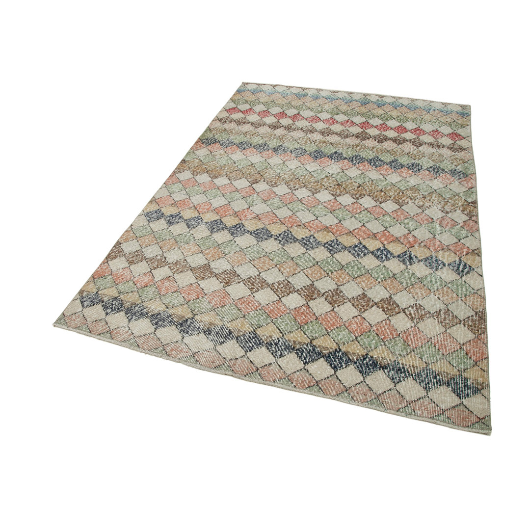 Checkered Kilim Beige Checkered Wool Handmade Area Rug