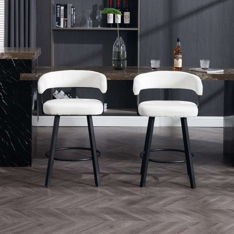 Tabouret de comptoir rembourré l 21,75 po avec repose-pieds en métal, Blanc