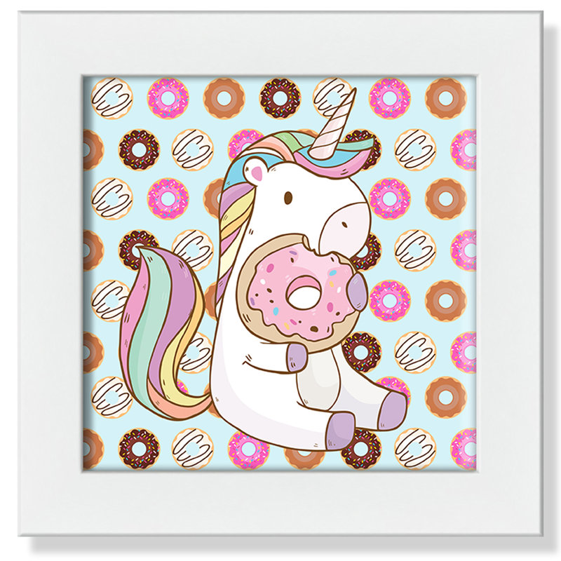 Donut Unicorn Wall Decal, 8" H x 8" W x 0.6" D, Silver Flat Framed