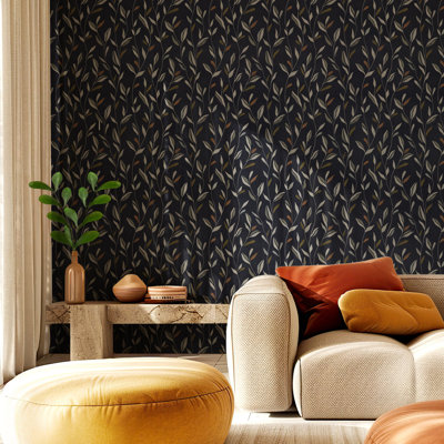 Laurel Midnight Premium Peel & Stick Non-Woven Wallpaper 38.6" X 120"
