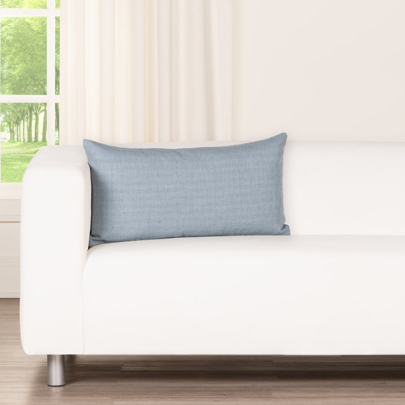 Coussin décoratif en faux lin Indy, Plumes, Bleu, Rectangle H 14 po x l 26 po