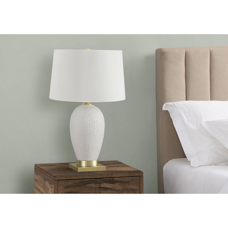 Table Lamp, Textured Ceramic Body And Gold Metal Base, Ivory