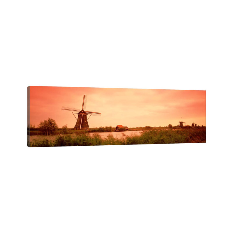 18Th Century Windmill, Kinderdigk, South Holland, Netherlands - Wrapped Canvas Panoramic Print