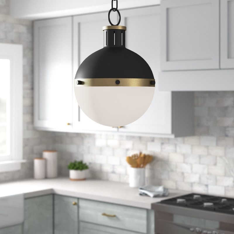 Luminaire suspendu sphérique unique à 1 lumière Geoffrey, Nuit noire, H 22 po x l 16 po x P 16 po, Non