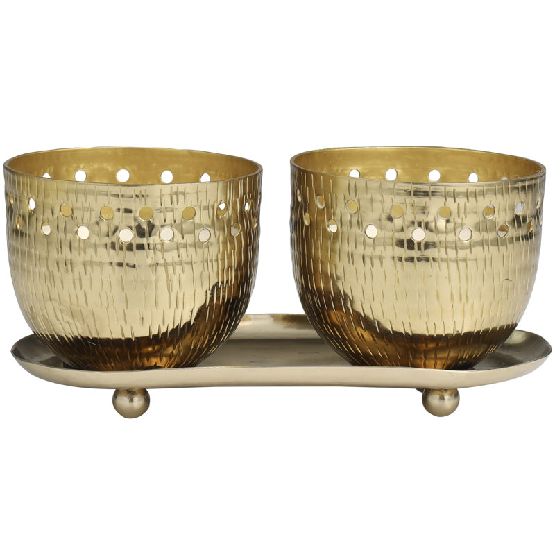Metal Vanilla Marshmallow Scented Cutout Spotted 7 oz 1 Wick Decorative Candle with Wax Set, Gold