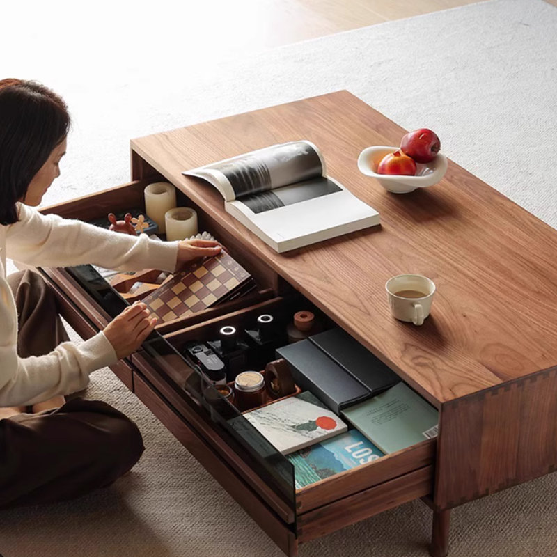 Solid wood coffee table with retro design