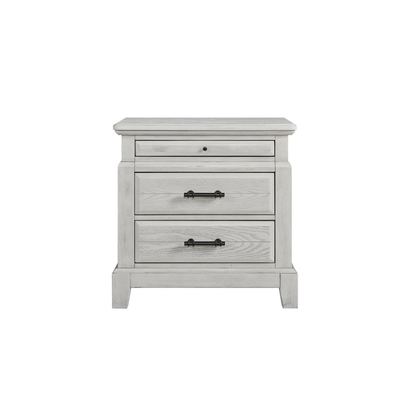 Preciado 2 Drawer Wood Nightstand with Pull-Out Tray – Elm Veneer Bedside Table, Coffee/Carmel/Whitewashed