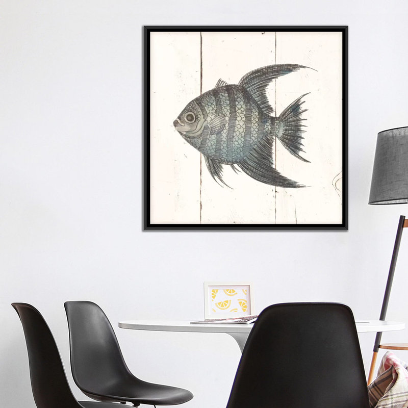 « fish sketches ii shiplap », impression sur toile, H 18 po x l 18 po x P 1,5 po, Toile avec cadre noir, Pas de tapis