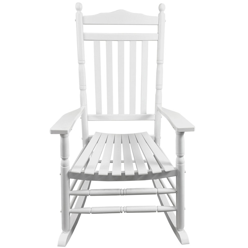 Balcony Porch Adult Rocking Chair - White Constructed From Solid Wood, With Comfortable Seat And Armrest, Back Rest, Easy Assembly, 280lbs Max Load Hardwood, , Stable Weight Bearing Capacity