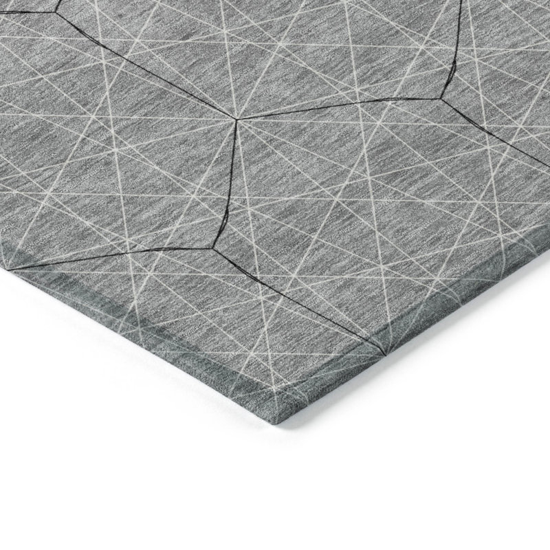 Tapis d'intérieur lavable à motif géométrique gris 5 pi x 8 pi