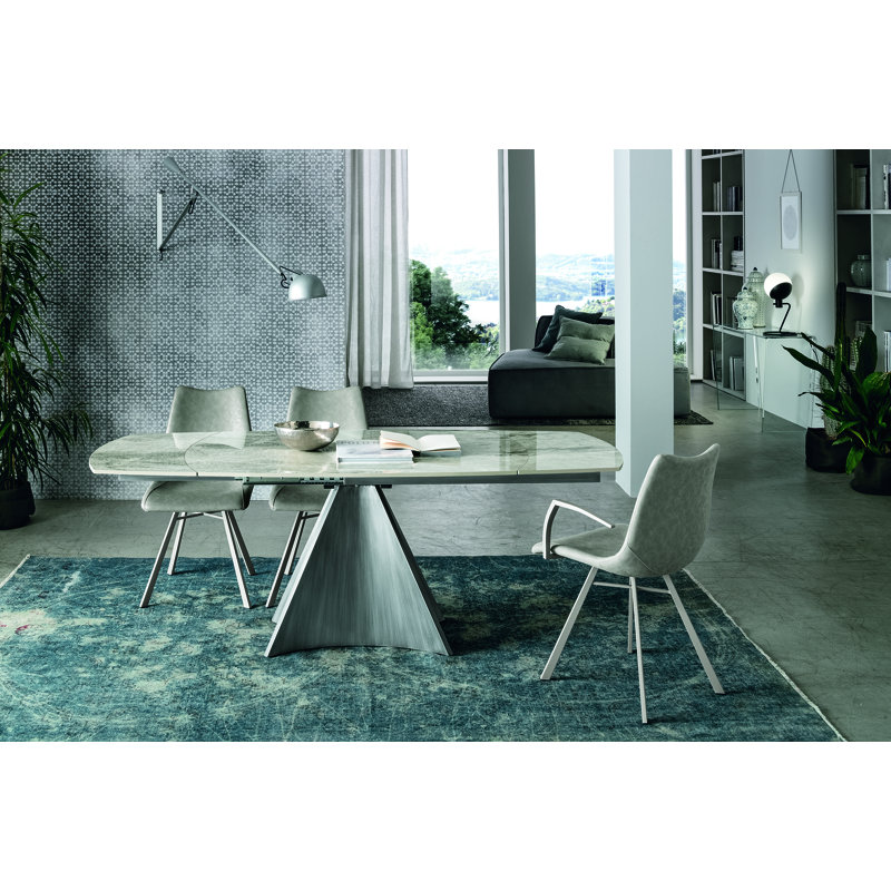Keeble Extendable Metal Base Dining Table, Emperador, Vintage Brown