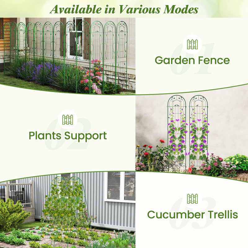 Metal Arched Trellis, Green, 220cm H x 50cm W