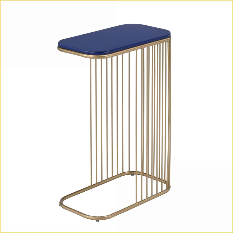 Table basse moderne bleue et dorée avec base en métal - Peu encombrante pour le salon
