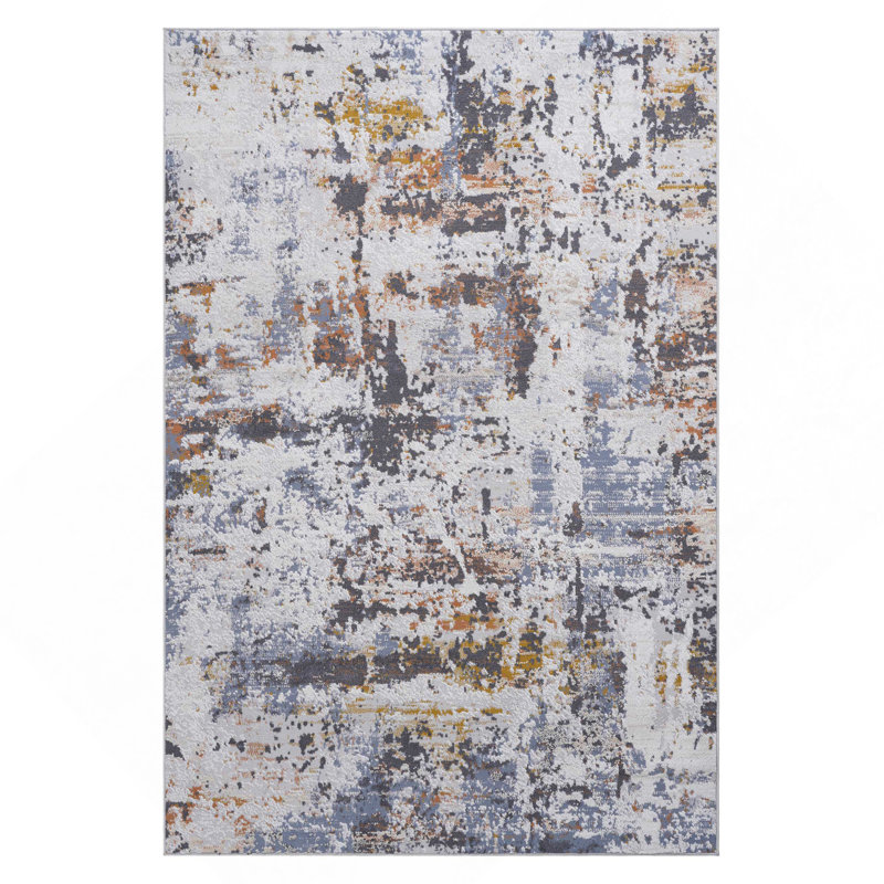 8X10 Ivory / Blue / Abstract Area Rug, Rectangle 7'9" x 10'