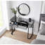 Meuble-lavabo à miroir 39 po avec base en acier inoxydable, coiffeuse à miroir avec 2 tiroirs, bureau polyvalent pour la chambre à coucher et le bureau, gris