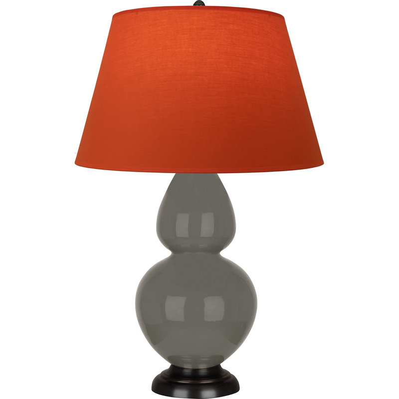 Lampe de table double gourde en céramique, Frêne verni / bronze, Tangerine / doublure taupe, Bronze