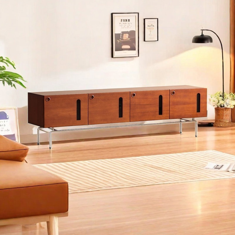 Meuble télé en bois massif avec rangement, 70.86"