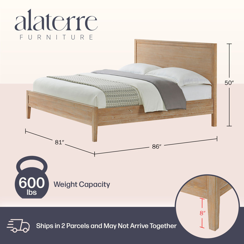 Arden Solid Wood Panel Bed - King, Light Driftwood, King, Light Driftwood