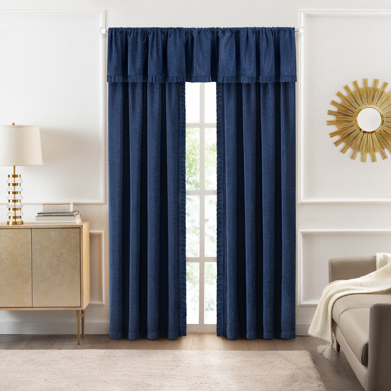 Molini Semi Sheer Single Curtain Panel, Navy, 52" W x 63" L