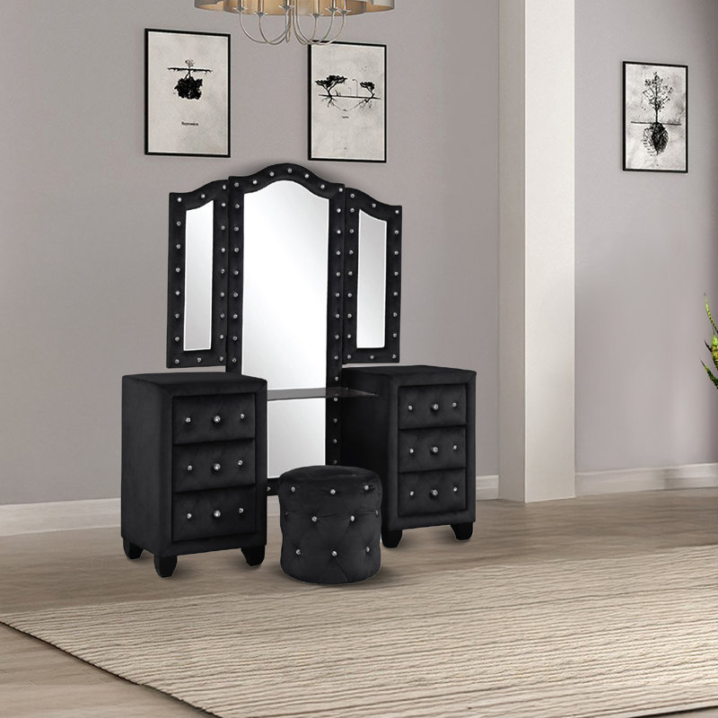 Ensemble coiffeuse avec tabouret et miroir Rausch, Noir
