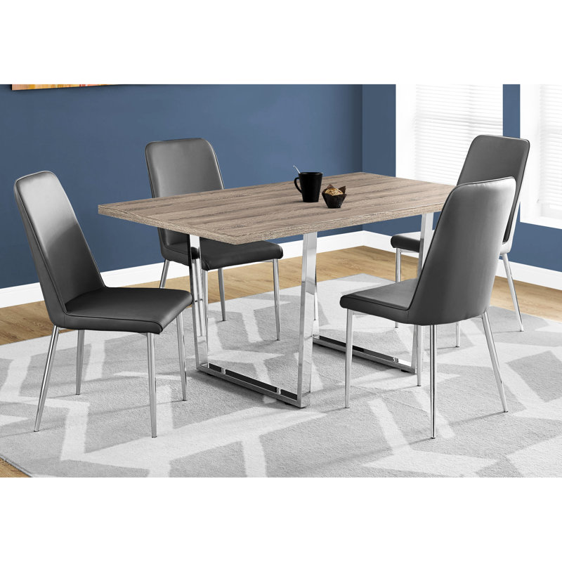 Table de salle à manger contemporaine de 60 po Taupe: aspect bois et table taupe en métal: base moderne