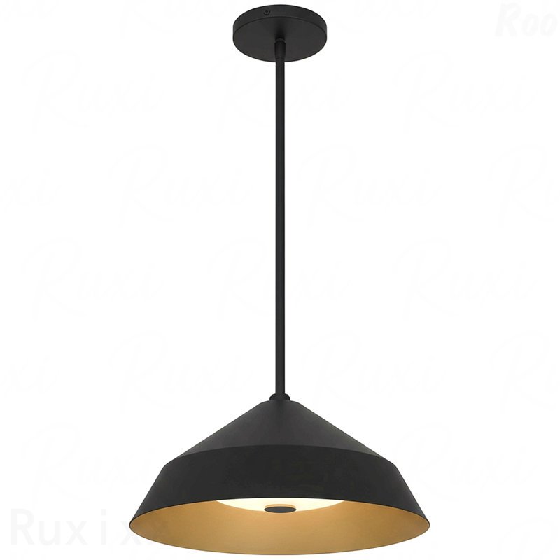 Luminaire suspendu de 14 po de diamètre à DEL intégré, finition noire, H 6,38 po x l 14 po x P 14 po