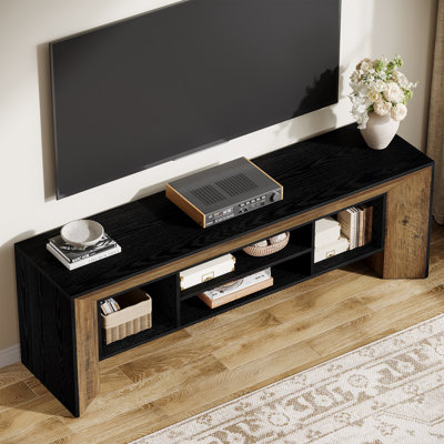 Meuble télé pour téléviseur de 70 po ou moins, meuble télé 63 po avec tablettes de rangement ouvertes, console média pour le salon et la chambre à coucher