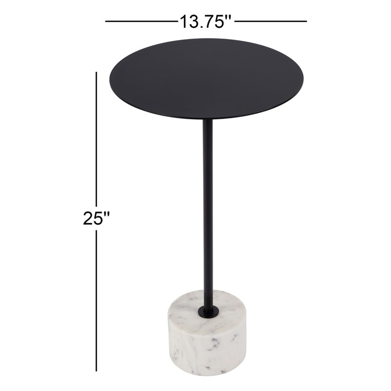 Zachary 13.75 in. W Round Iron and Marble Side Table