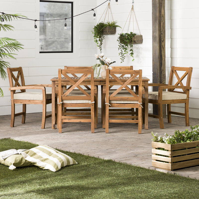 Ensemble de salle à manger rectangulaire pour 6 personnes 60 "avec coussins Alfonsi, Brun