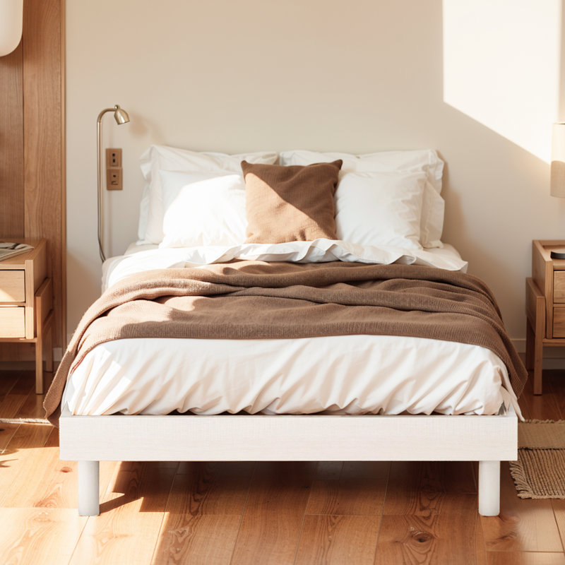 Sleek Modern Floating Platform Bed Frame, Twin, White Washed