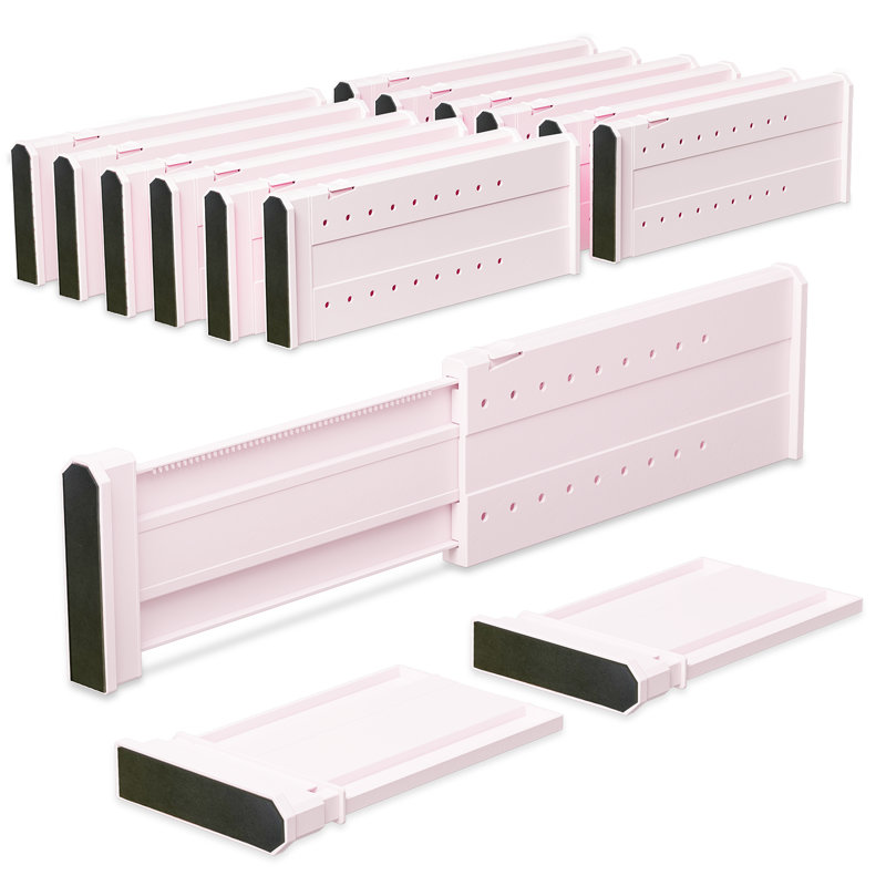 12 Pack Drawer Divider, 4" High, 11-17" Adjustable Drawer Dividers, Non-Slip Expandable Dresser Organizer for Baby Clothes, Bathroom, Bedroom, Kitchen and Office Storage, 12 Pack, Pink