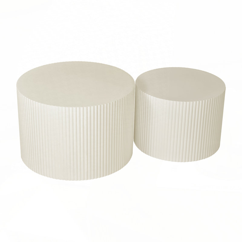 Wave Stripe Nesting Coffee Table Set for Living Room, Bedroom, Beige(Set of 2 Pieces), Beige