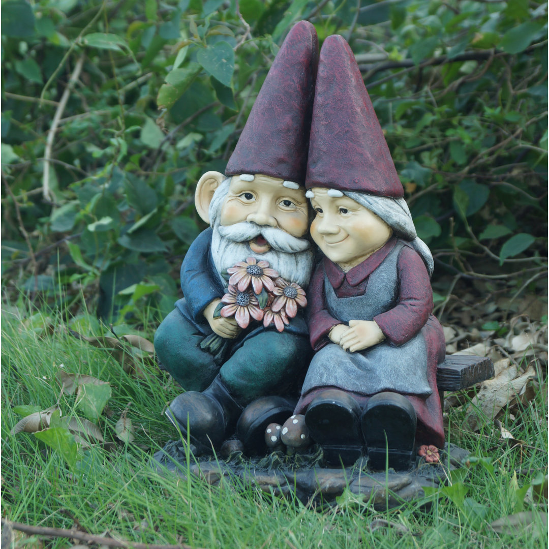 Gnome Old Couple On Bench Statue Hi-Line Gift Ltd.