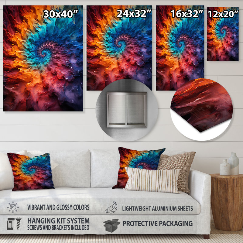«Colorful Space Fractal Vortex III», reproduction d'art murale en métal Fractal, H 20 po x l 12 po x P 1 po