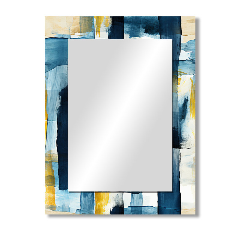 Vendramin bleu artistique rayé explosion - grand miroir mural à carreaux, 40 po x 30 po