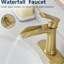 Robinet cascade contemporain pour salle de bain, or brossé, fixation sur plateau, valve à cartouche, robinet à un trou avec bec-121627505