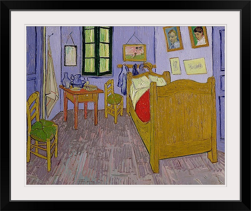 «Van Goghs Room at Arles, 1889» par Vincent Van Gogh - reproduction, H 32 po x l 38 po x P 1 po, Cadre noir