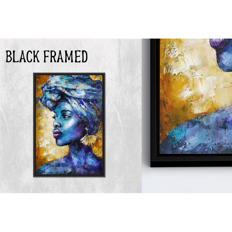 Art contemporain africain, art mural élégant, toile noire encadrée 1P, H: 15,8 po x l: 11,9 po