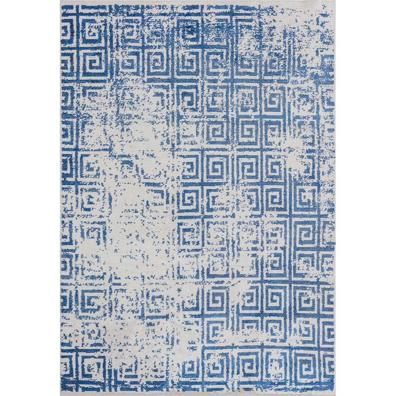 Labyrinthe contemporain délavé, Rectangle 7 pi 10 po x 11 pi 2 po