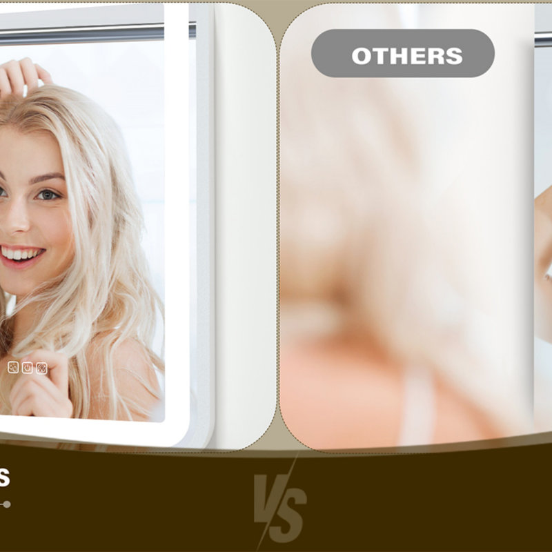 Miroir de salle de bain pour salle de bain avec lumière pour mur Miroir de maquillage à cadre 32 x 24 à DEL intelligent pour évier à intensité variable avec fonction de mémoire anti-buée à température verticale et horizontale