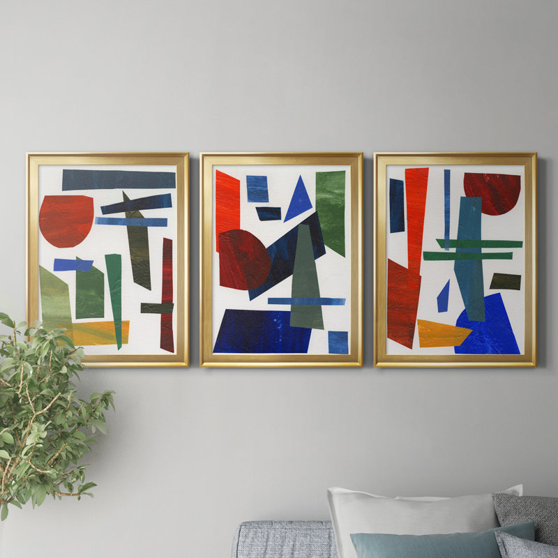 «Colorful Shapes II», reproduction encadrée de qualité supérieure - prête à être accrochée, Or