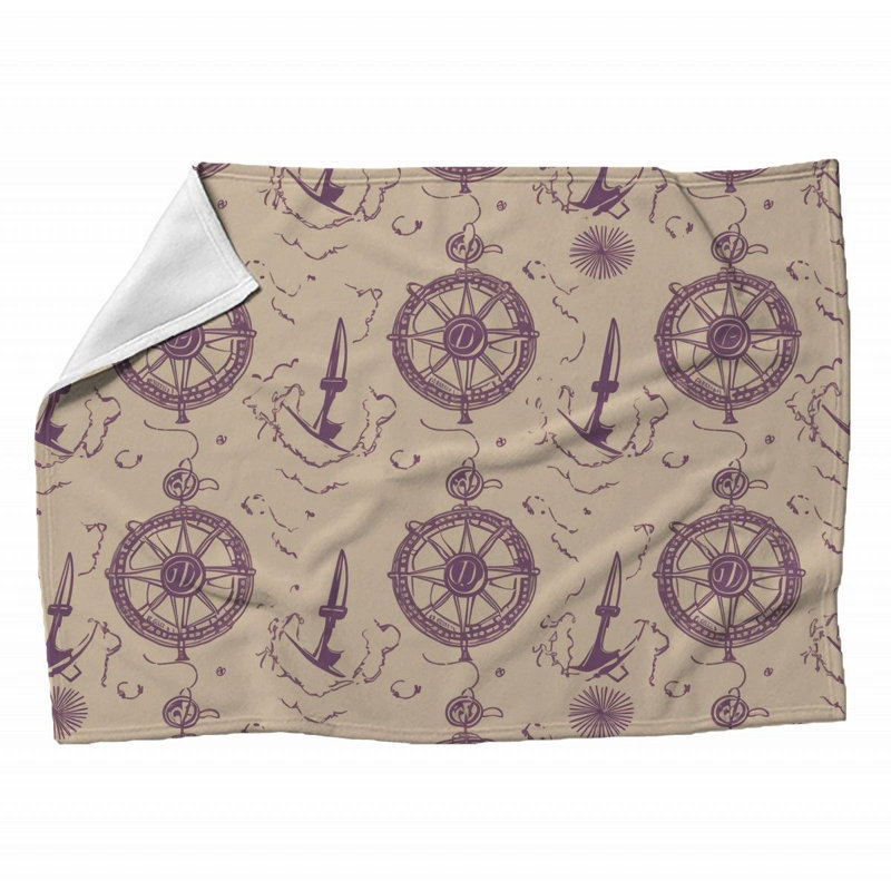 Machine Printed Throw Blanket, 80" L x 60" W, Geometric, Purple/Beige