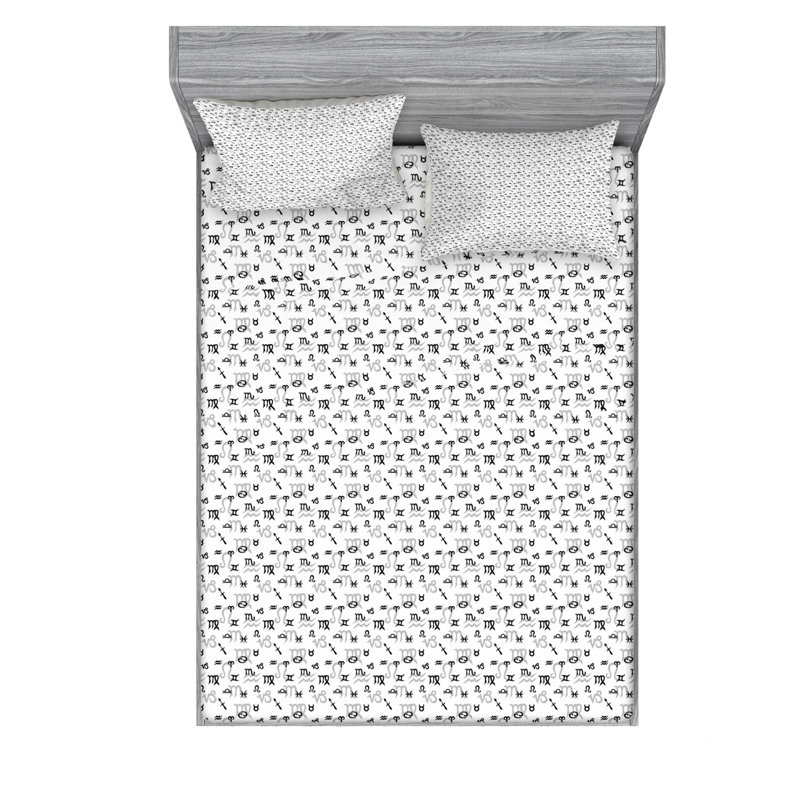 Microfiber Patterned Fitted Sheet, Full/Double Fitted Sheet with 2 Pillowcases