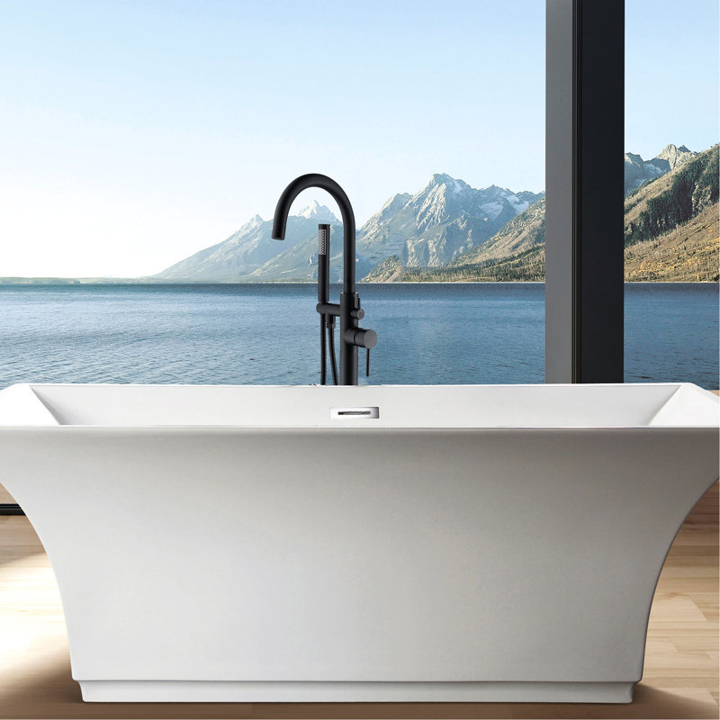 Robinet de baignoire autoportant avec douche à main, noir mat, conception sophistiquée de 3,5 po de largeur