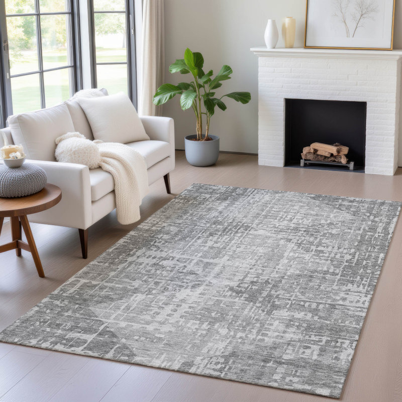Machine Washable Indoor/Outdoor Xhevrie Gray Rug, Rectangle 3' x 5'