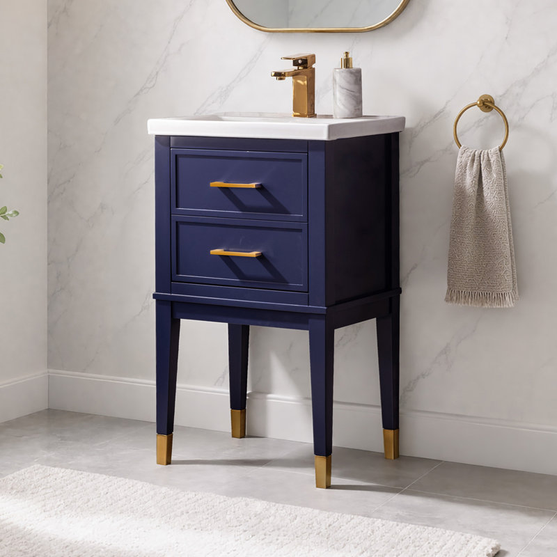 Ensemble de meuble-lavabo simple 24 po Deon, bleu, 34" H x 20" W x 16" D
