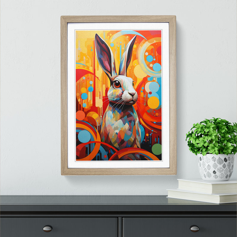 XYZ-FRM-V1223-5350 Rabbit Orphism No.2 - Single Picture Frame Print on Wood, Oak, 64cm H x 46cm W x 2cm D