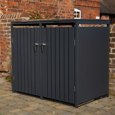 Double Galvanised Steel Wheelie Bin Storage Cover with Top Opening Lid for 2 Bins