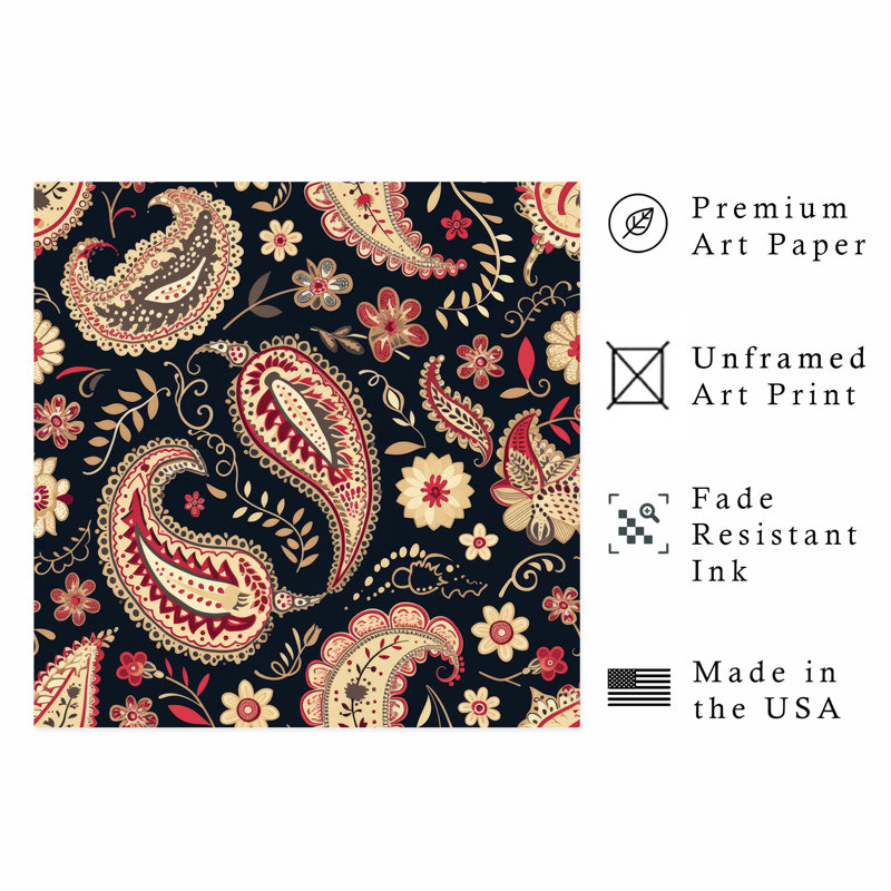«Abstract Bohemian Paisleys», reproduction d'art non encadrée, H 20 po x l 20 po